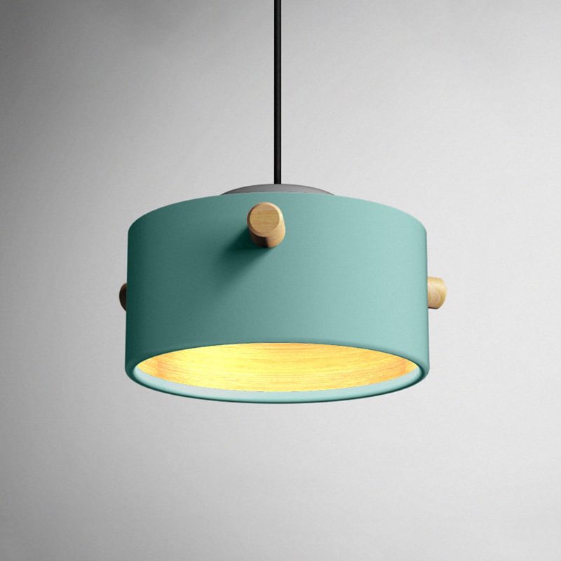 Éclairage de suspension de 1 lumière contemporaine avec nuance en métal vert / rose / blanc cylindre pendentif luminaire