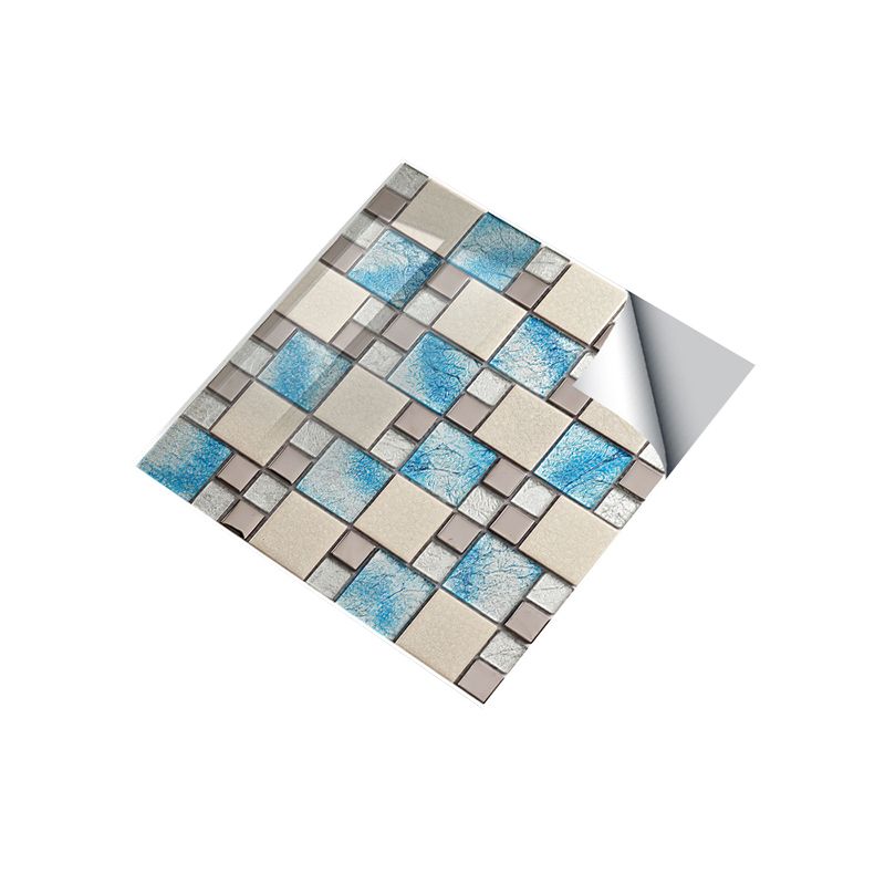 Blue-Brown Boho Peel Wallpaper Panel 6.1-sq ft Mosaics Tiles Wall Art for Kitchen (25 Pcs)