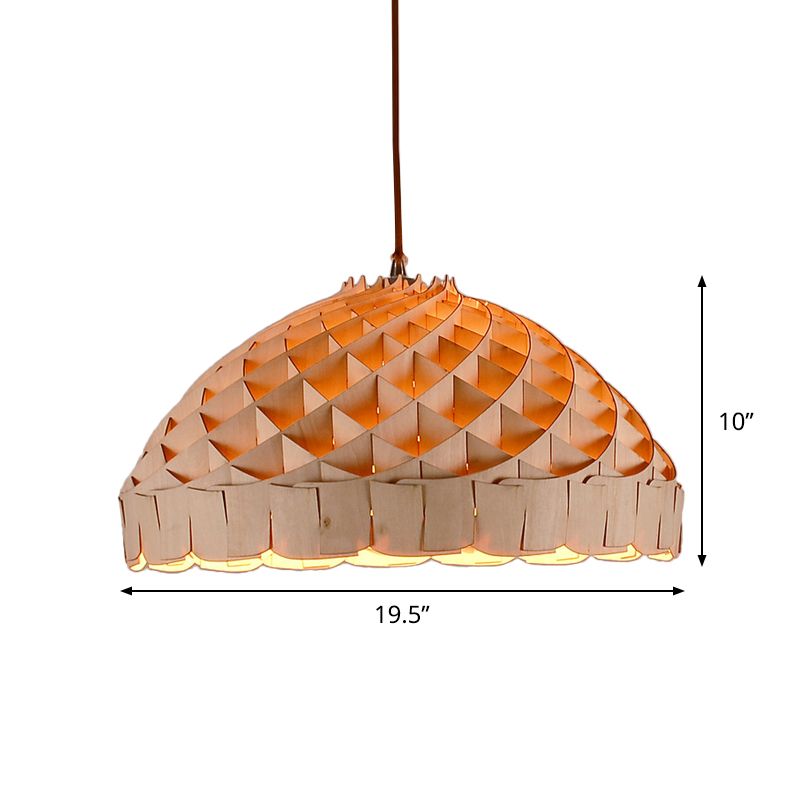 Dome ristorante ciondolo in legno a 1 luccio di sospensione a LED asiatico con design intrecciato a mano