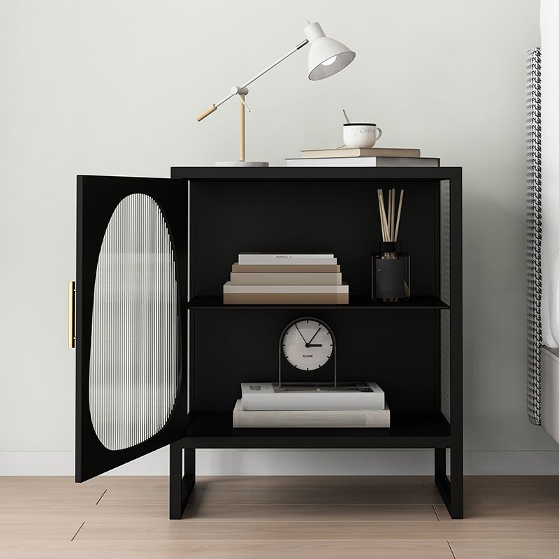 Contemporary Bedside Cabinet Metal Accent Table Nightstand with Door for Bedroom