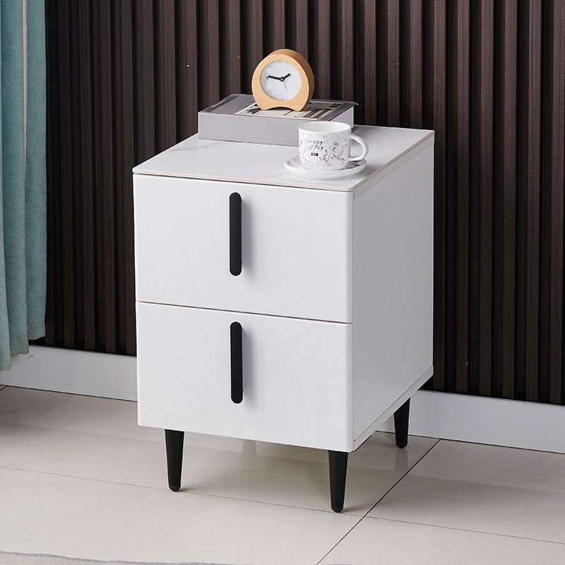 Stone Accent Table Nightstand Contemporary Night Table with 2 Drawers