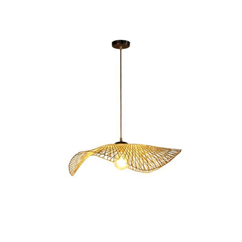 Lotus Leaf Bamboo Pendant Light Contemporain Single Suspension Suspension Suspension