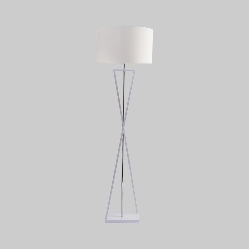 Crossing Line Iron Stand Up Lamp Modern 1 Bulb White/Black/White-Black Reading Floor Lamp with Drum Fabric Shade