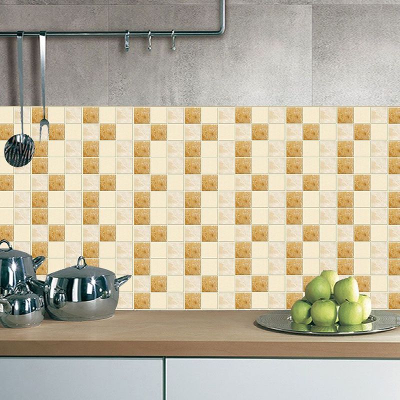 Self-Stick Mosaic Tile Wallpaper Panels Yellow-Brown Modern Style Wall Covering for Bathroom