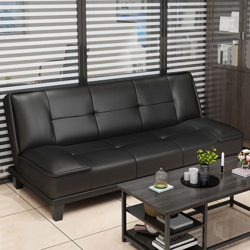 Black Modern Faux Leather Pillow Top Arm Sofa/Sectional with Convertible