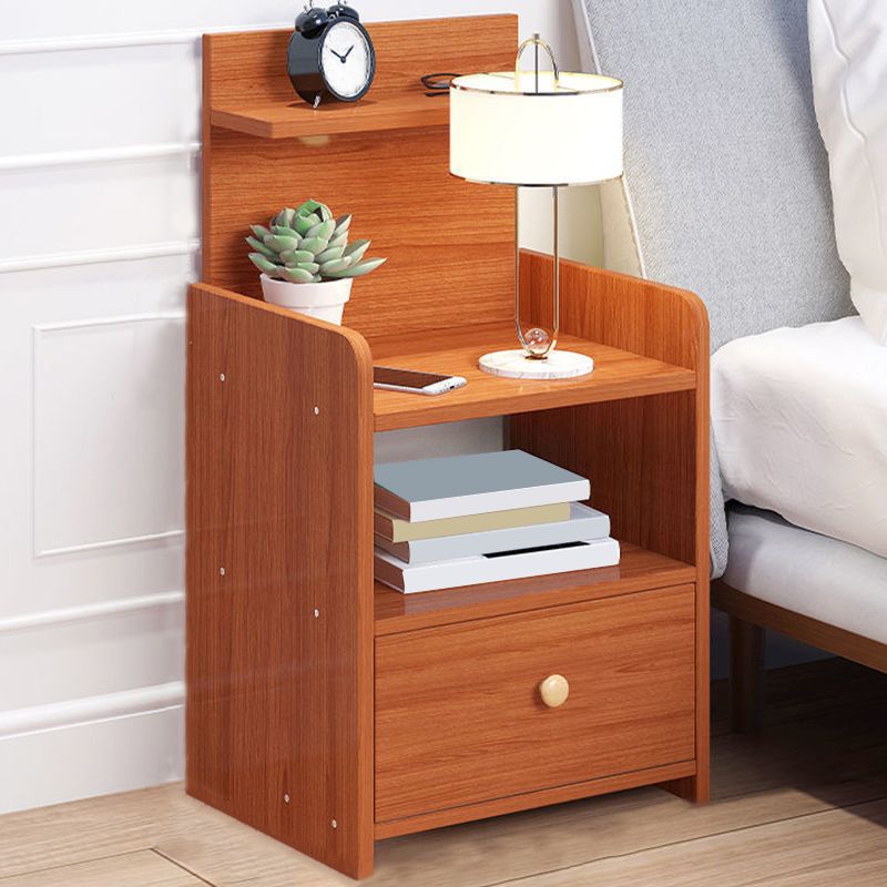 Wooden Night Table Bedroom Open Storage Night Stand with Drawer