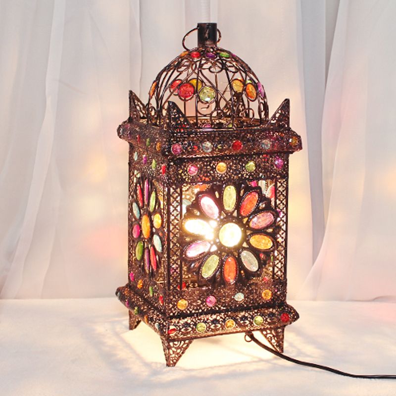 Lantern Bedroom Night Table Light Bohemian Metal 1 Light Silver/White/Bronze Nightstand Lighting