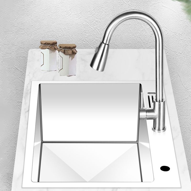 Contemporary Stainless Steel Kitchen Sink with Faucet Single Bowl Sink