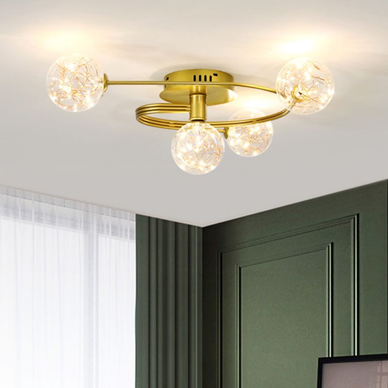 Modern Clear Glass Flush Light Fixtures Spherical Flush Mount for Bedroom