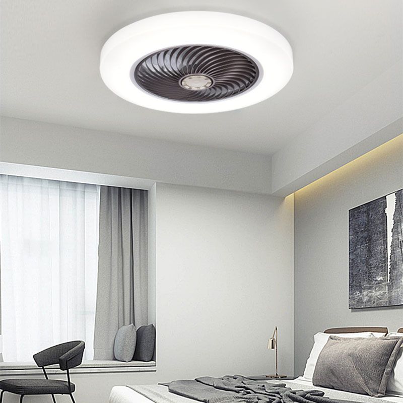 Ventilateur de plafond LED créatif moderne Light Fer Whited Iron Circular Mount avec une teinte acrylique