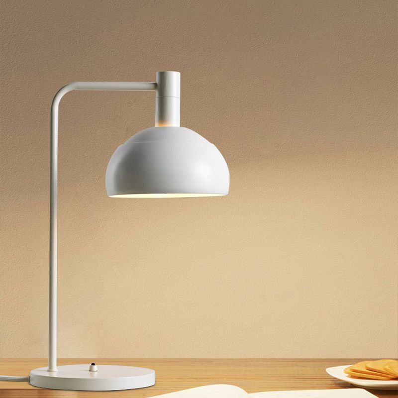 Metallic Domed Reading Book Light Minimalist 1 Head White/Black Finish Table Lamp with Right Angle Arm