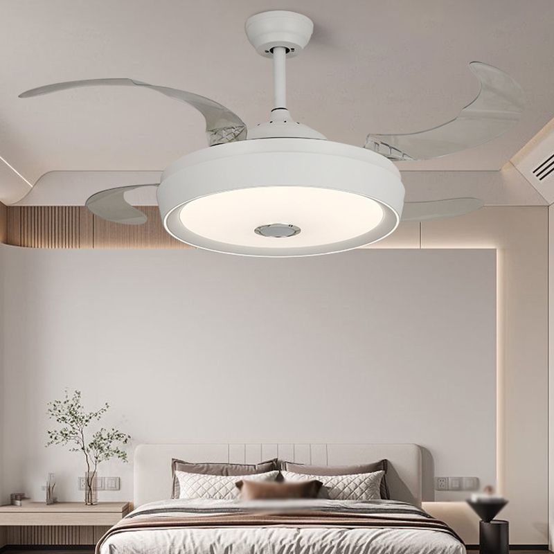 Drum Shape LED Fan Ceiling Fixture in White Contemporary Ceiling Fan with 4 Blades