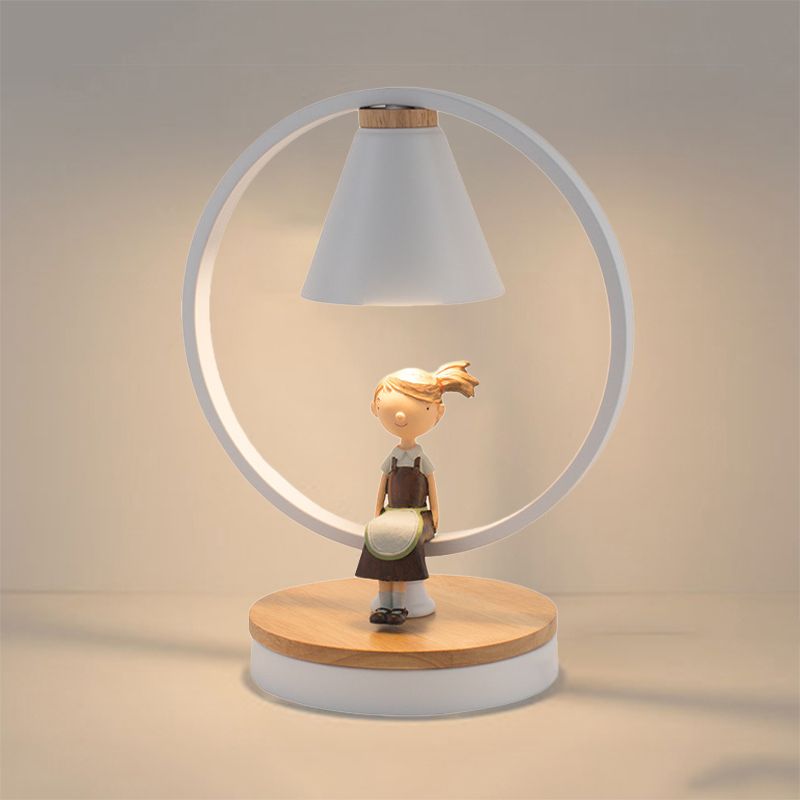 Kids Bedroom Conical Desk Light with Gild Deco Resin 1 Head Modern Stylish White Table Light