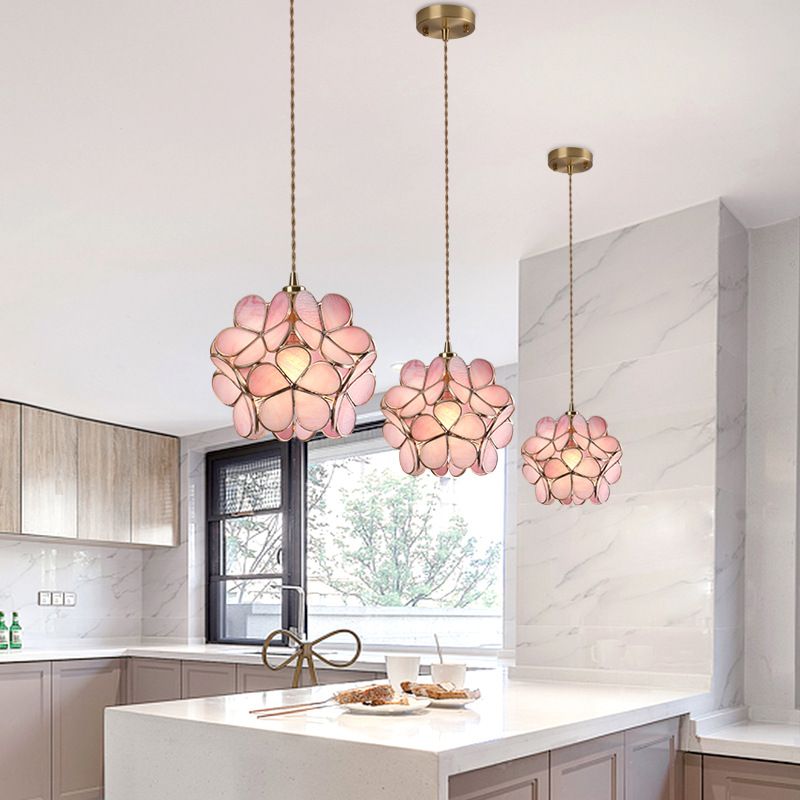 1 Light Flower Hanging Ceiling Light Nordic Style Metallic Down Lighting Pendant  for Restaurant