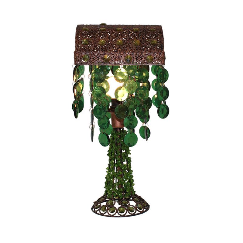 Bohemian Cascade Night Table Lamp 1 Bulb Metal Nightstand Lighting in Green for Bedroom