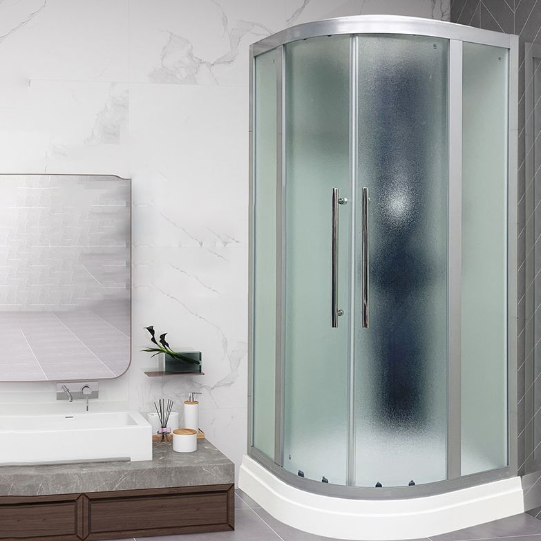 Double Sliding Rounded Shower Stall Frosted Tempered Glass Shower Kit