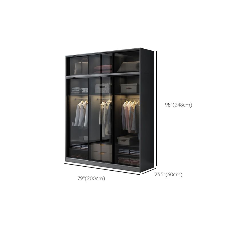 Black Wardrobe Cabinet Contemporary Glass Wardrobe Armoire for Home