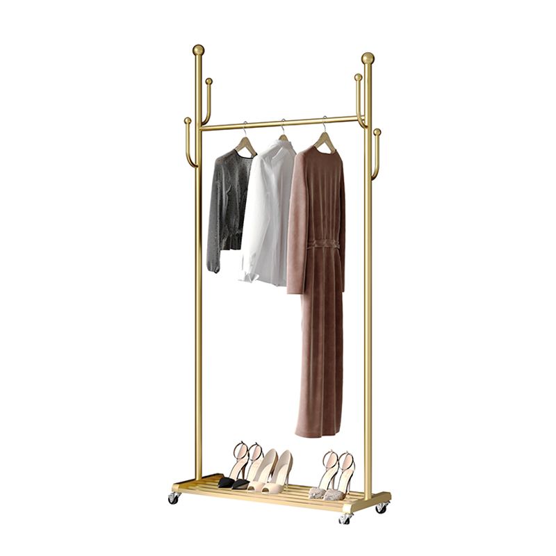 Modern Hall Stand Metal Hanging Rail Lower Shelf and Castors Entry Hall Tree