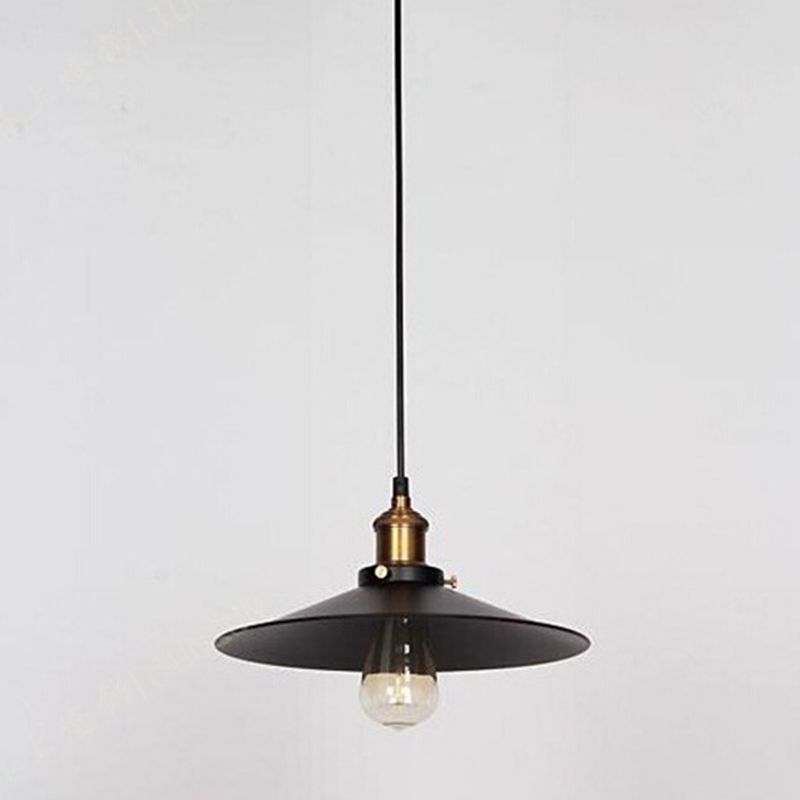 1 Light Saucer Pendant Lamp Vintage Industrial Black Metal Warehouse Hanging Lamp