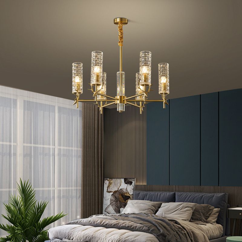 Luce a sospensione radiale oro luce cilindrica a sospensione in vetro trasparente per soggiorno per soggiorno