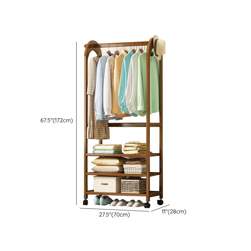 Wooden Coat Hanger Modern Style Minimalist Household Floor-standing Coat Rack with Pulley