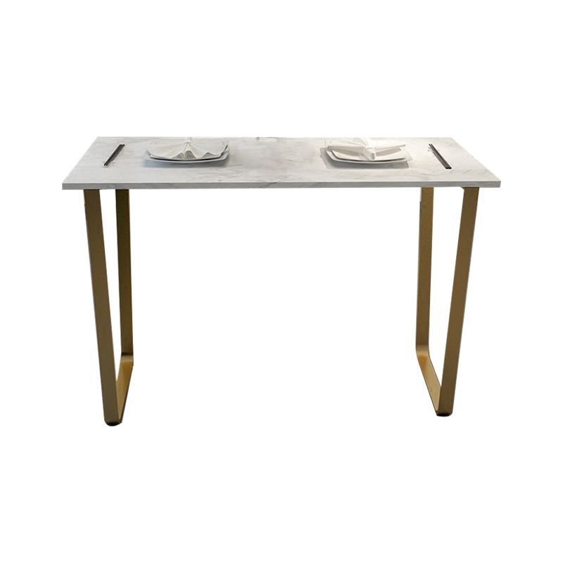 Glam Rectangle Faux Marble Pub Bar Table Indoor Metal Bar Dining Table with Sled Pedestal