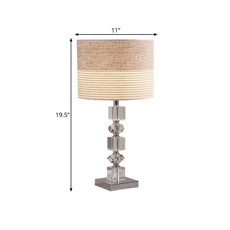 1 Head Drum/Barrel Shaded Table Light Traditional Beige Clear Beveled Crystal Night Stand Lamp