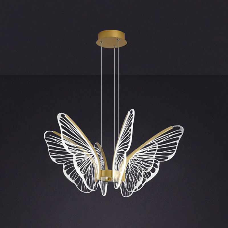 Lámpara de techo acrílico de mariposa estilo moderno de iluminación colgante de luces múltiples