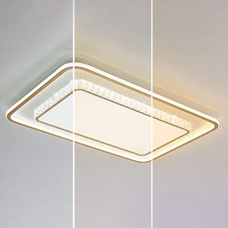 LED Modern Crystal Flush Mount Geometric Shape Ceiling Lamp with Acrylic Shade for Bedroom