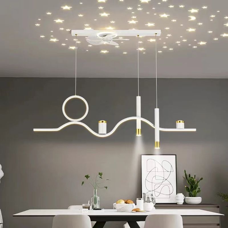 LED Linear Modern Fan Ceiling Metal and Acrylic Ceiling Fan Light in Black / White