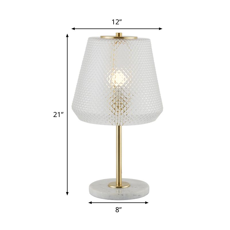 Lampada da tavolo moderna a 1 bulba Oro Accensione conica con tonalità in vetro prismatico, largo 5,5 "/12"