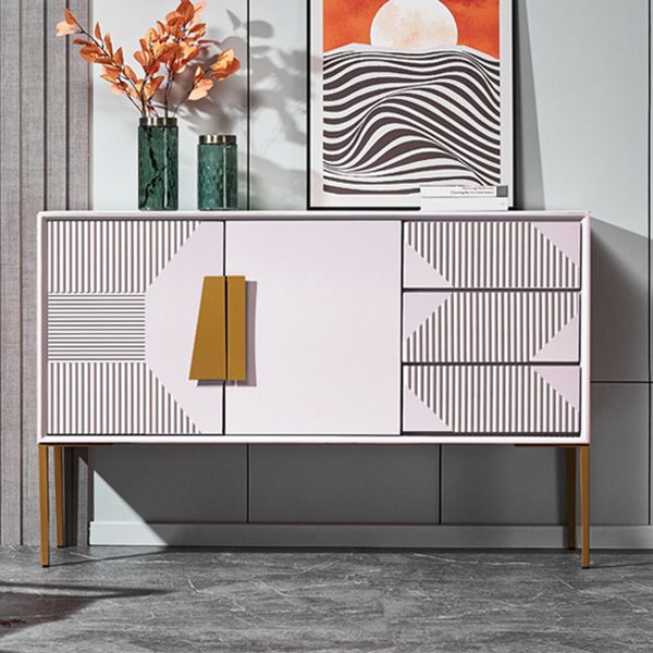 Stone Credenza Contemporary Style Side Board with Drawers and Cabinets