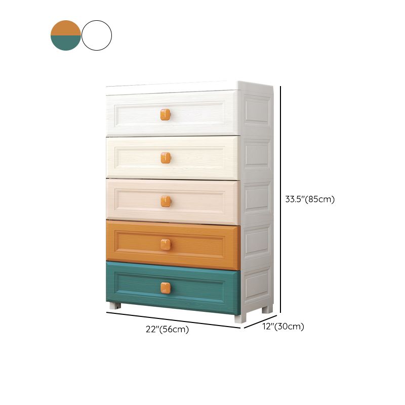 Contemporary Plastic Kids Nightstand 5/6 Drawers Vertical Nursery Dresser for Room Home