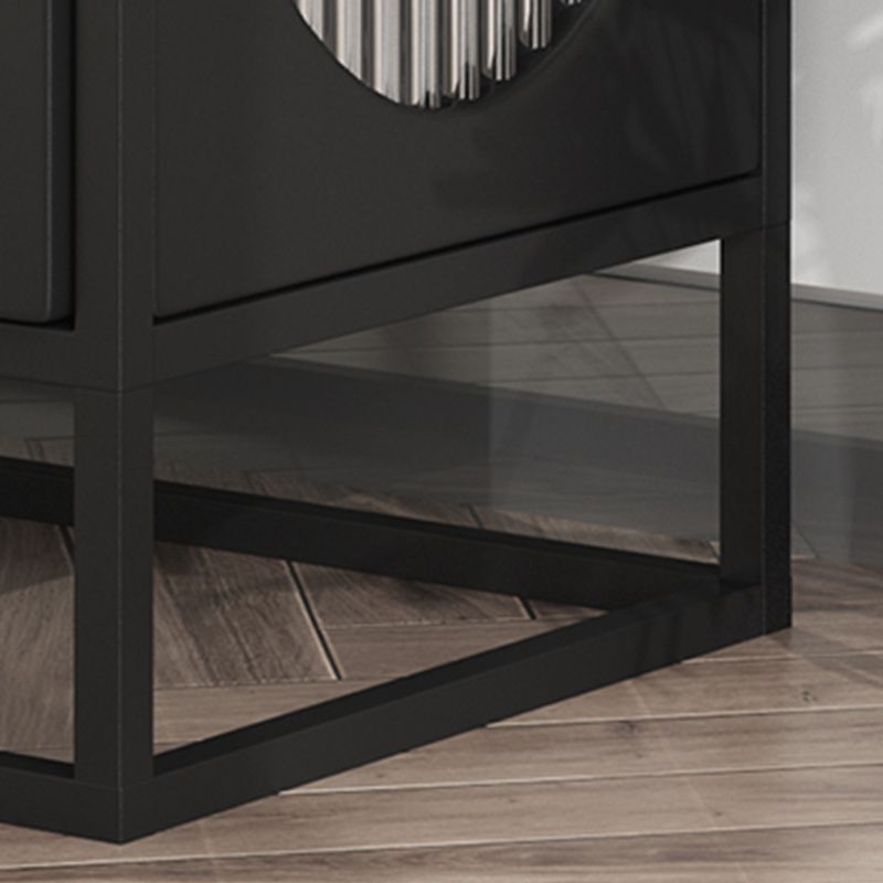 Modern Metal Nightstand Shelf Storage Glass Top Legs Included Bed Cabinet with Door