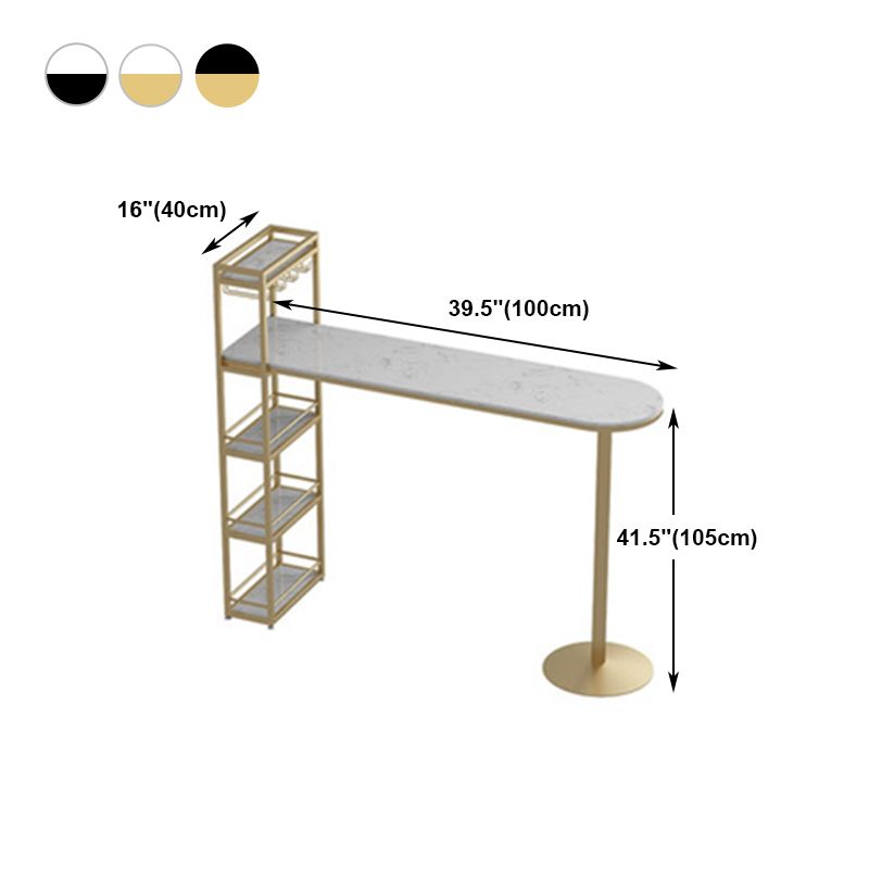 Modern Iron Bistro Table Faux Marble Top Indoor Bar Dining Table with Wine Rack