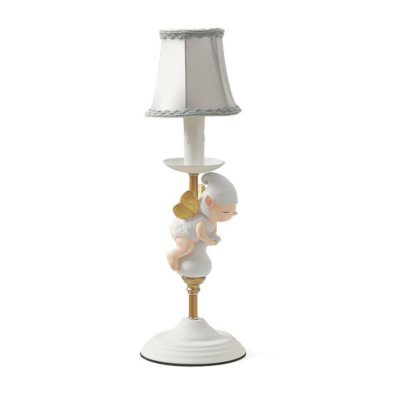 Elf Base Bedside Small Desk Light Resin 1 Head Kids Task Lighting with Empire Shade in White and Gold