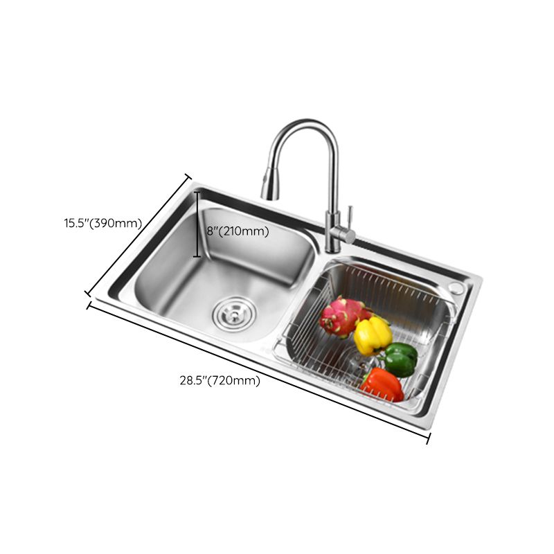 Rectangle 2 Holes Kitchen Sink with Basket Strainer Stainless Steel Double Basin Sink