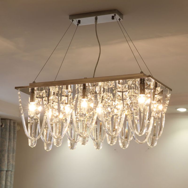 Clear Crystal Tassel Chandelier Lighting Modernism 8 Heads Nickel Ceiling Pendant Light for Dining Room