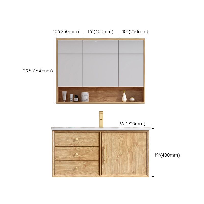 Wood Freestanding Vanity Set Drawers Rectangle Single Sink Bathroom Vanity with Mirror