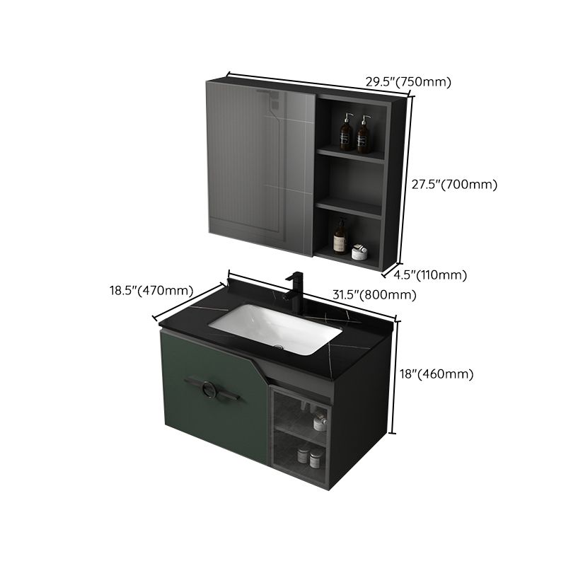 Modern Single Sink Vanity Metal Base Rectangular Wall Mount Vanity Set