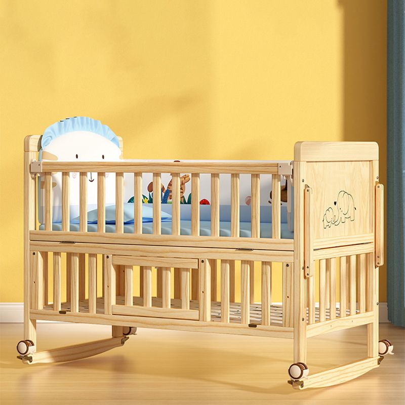 Wood Farmhouse Baby Crib Pine Light Wood Nursery Crib with Storage