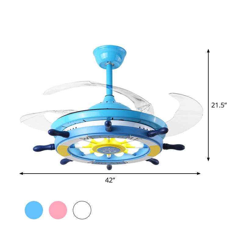 Chambre de gouvernail Semi Flush Mounted Kids Light Kids Acrylique Rose / Blue / Blanc LED PLAGE PLAGE PLAFIQUE LAMPE À 4 lames transparentes, 42 "W