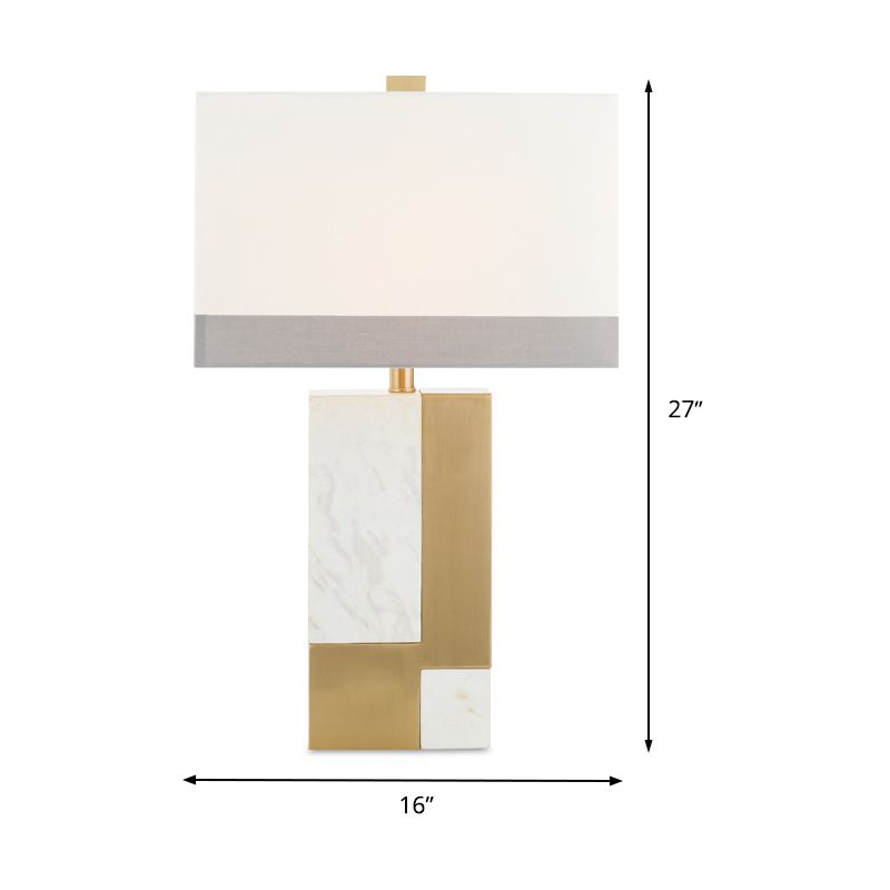 1 Head Study Desk Light Modern White Night Table Lamp with Rectangle Fabric Shade