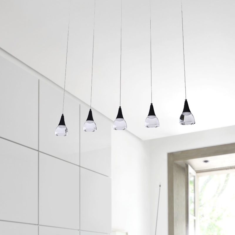 Conical Cluster Drop Pendant Modern Acrylic 5/6-Light Black Hanging Ceiling Light for Bedroom Living Room