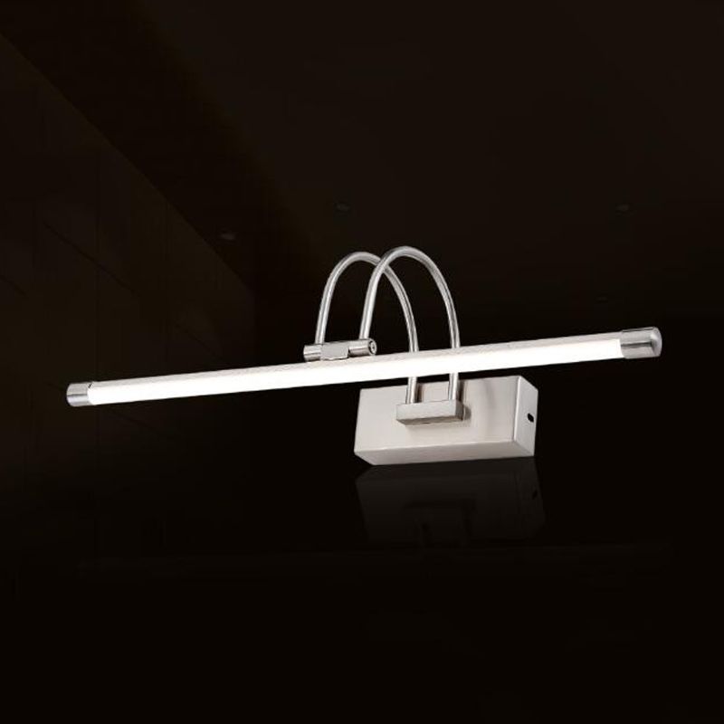 Modern Linear Wall Light Fixture Metal 1 Light LED Mirror Light for Bathroom in Silver