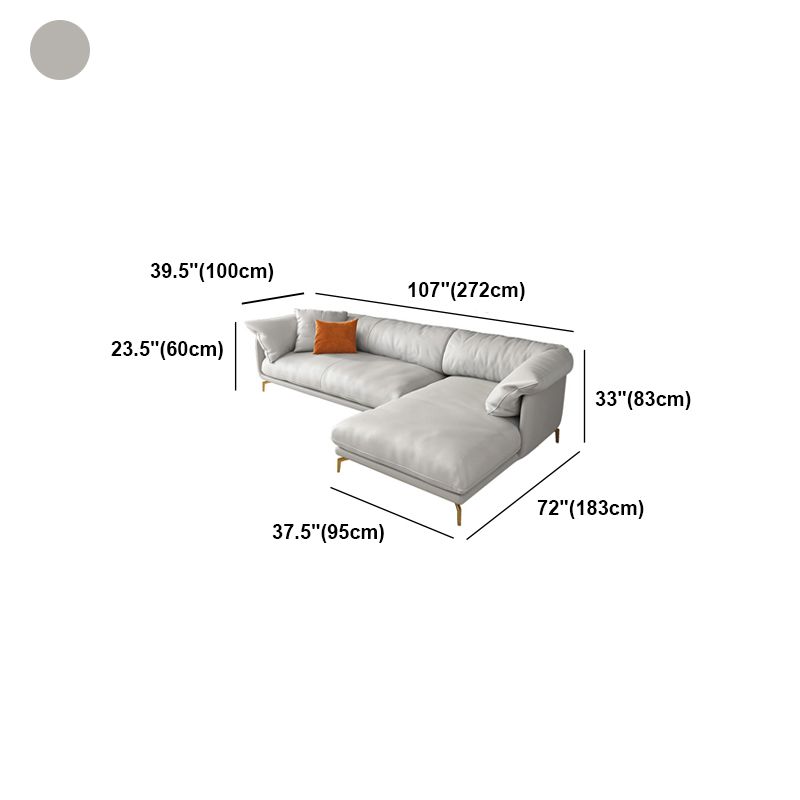 White Sectional Feather Padded Leather Sofa with Pillow Back