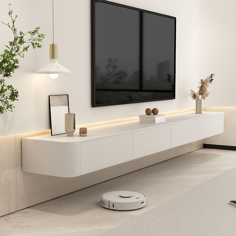 Contemporary Media Console Floating Faux Wood White TV Console