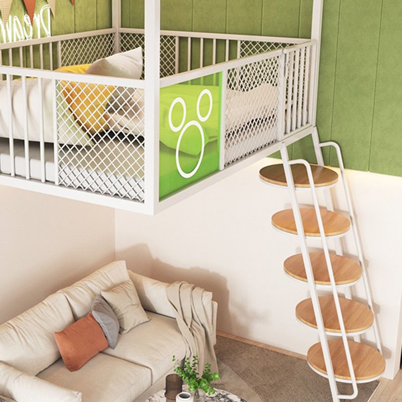 High Loft Bed with Guardrails Metal Built-In Ladder Open Frame Bed