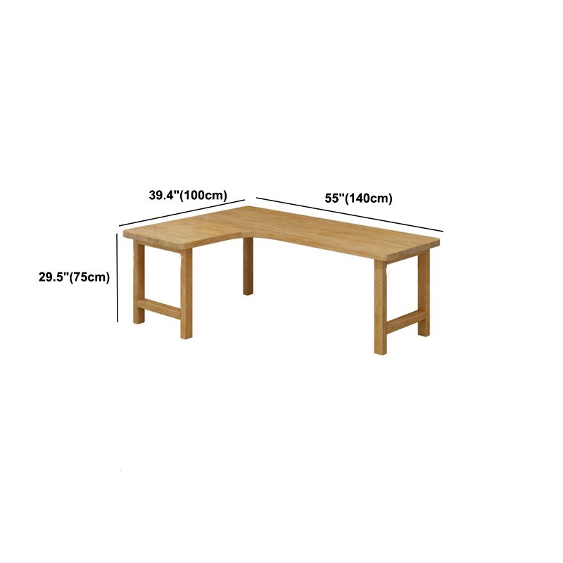 30"H Modern Office Desk L-Shape Natural Solid Wood Writing Desk