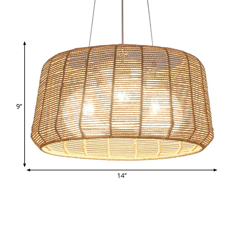 Corda tamburo/lampada del soffitto a goccia moderna 1 lampadina a sospensione in legno per soggiorno